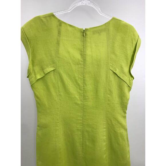 Lafayette 148 Lime Green Linen Square Collar Cap Sleeve Straight Sheath Dress 8 - Picture 6 of 11